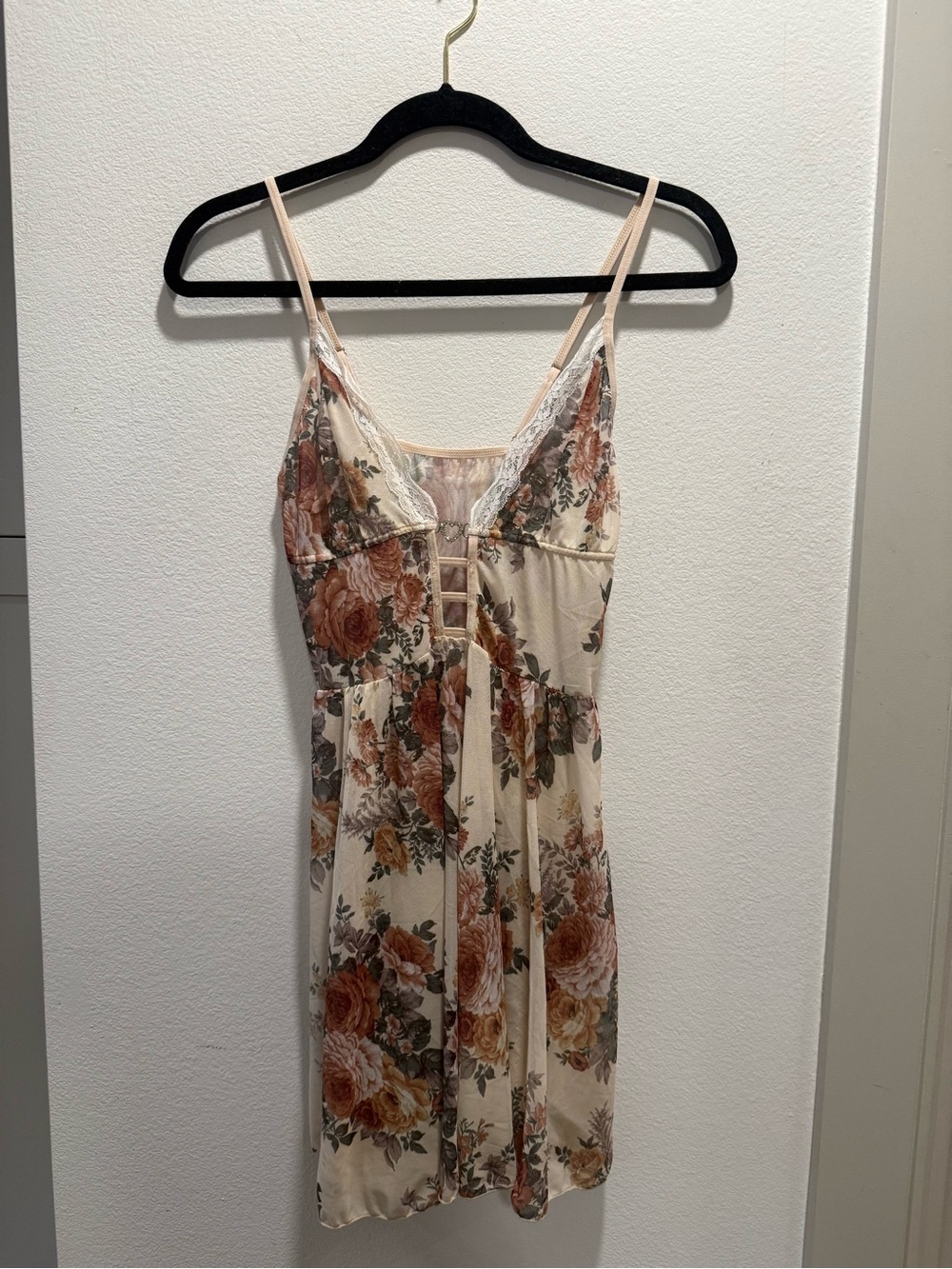 Floral Mesh Lace Heart Detail Babydoll Mini Dress Size S